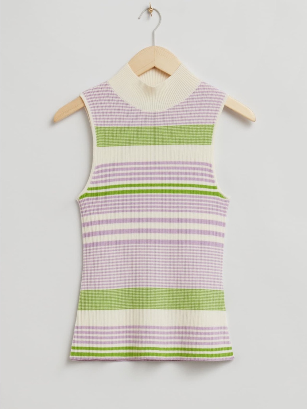 & Other Stories Lilac and Cream Sleeveless Stripe Knit Dress with Green Accents